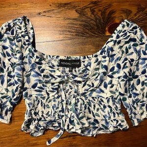 Kendall & Kylie Blue and Green Leaf Blouse